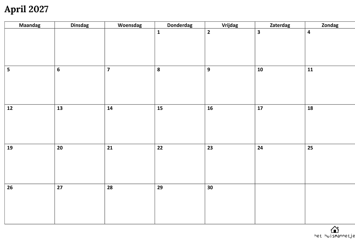 maandkalender april 2027