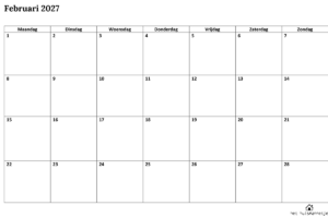 maandkalender februari 2027