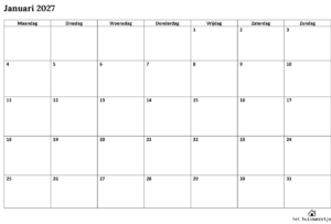 maandkalender januari 2027