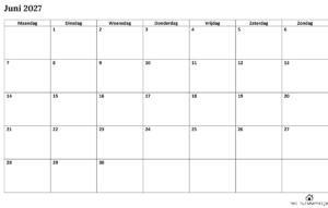 maandkalender juni 2027