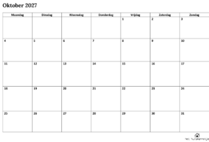 maandkalender oktober 2027
