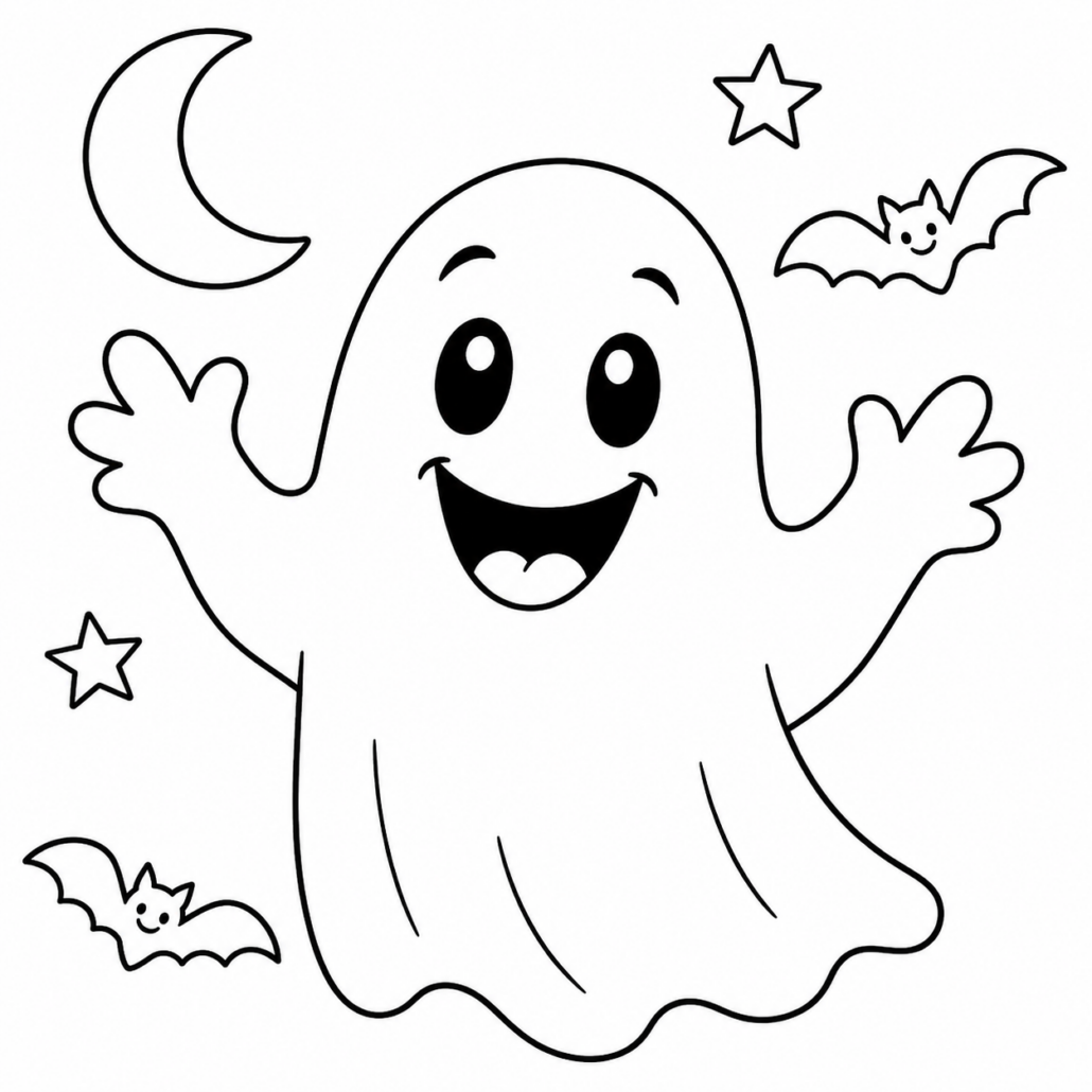 Spook kleurplaat – vrolijk Halloween spook om in te kleuren