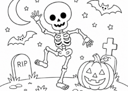 skelet kleurplaat halloween