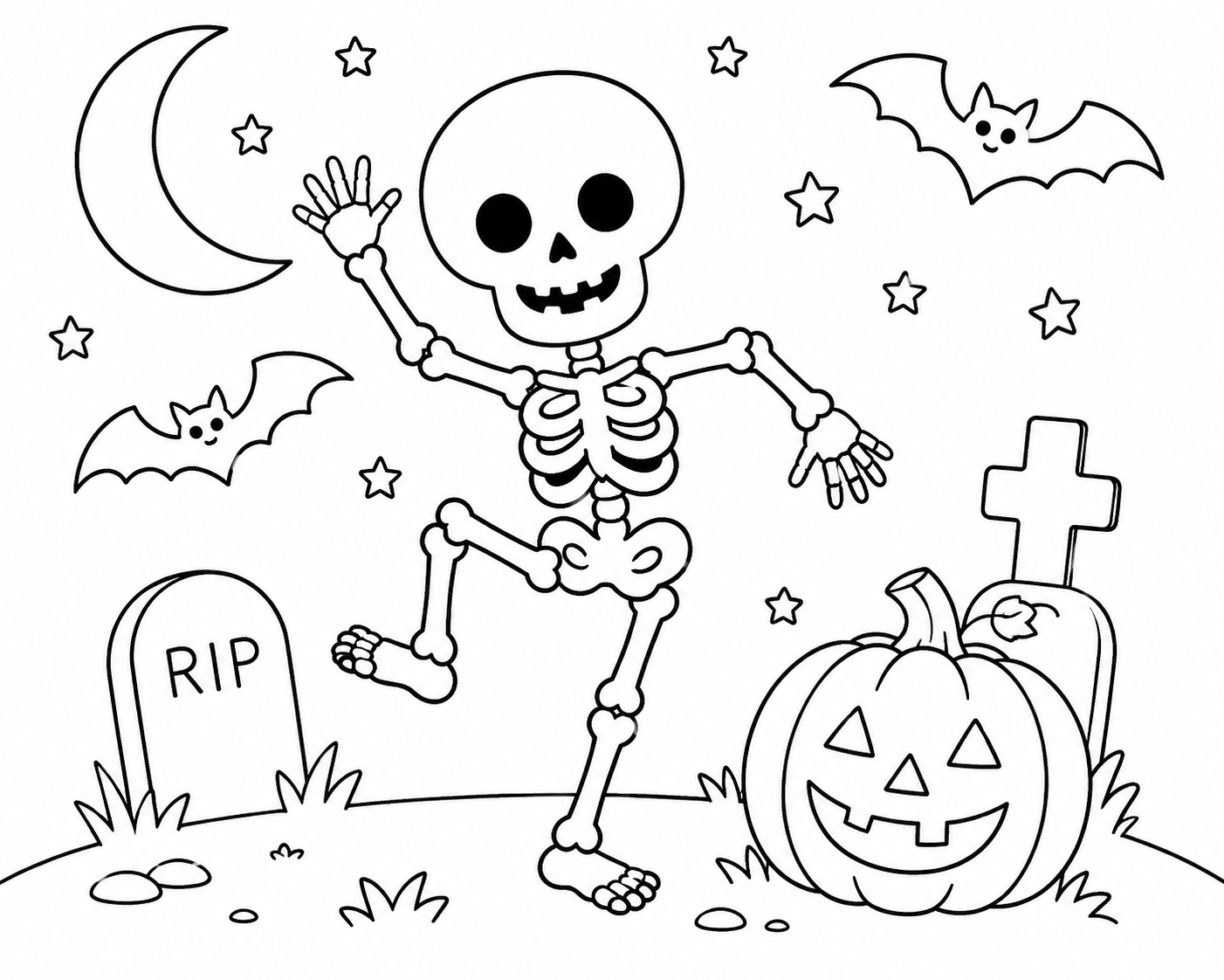 skelet kleurplaat halloween