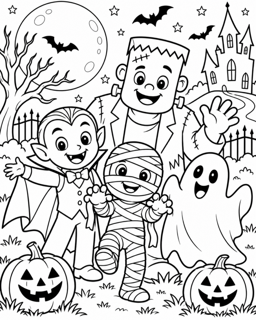 Halloween-monsters-kleurplaat halloween monsters