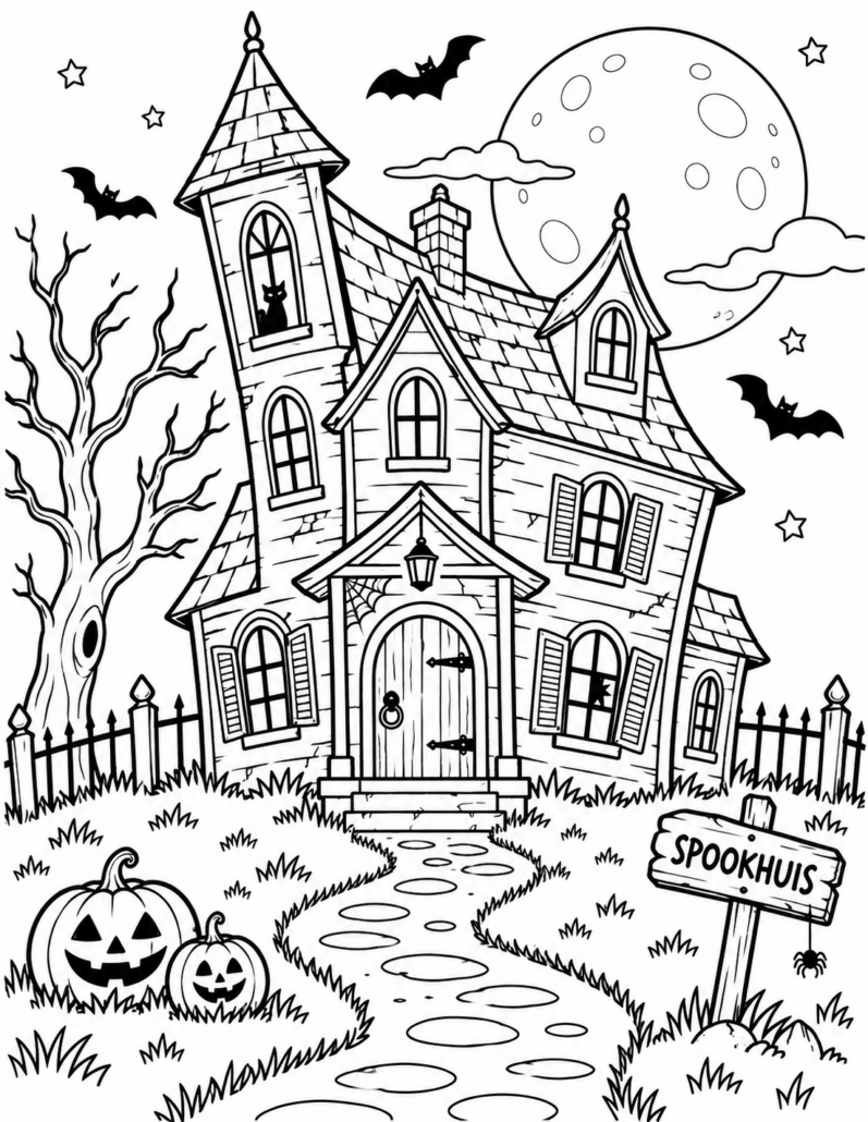 halloween-kleurplaat-spookhuis