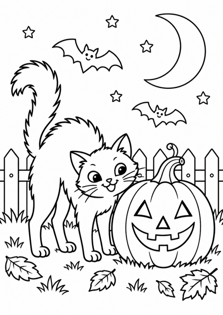 halloween-kleurplaat-zwarte-kat