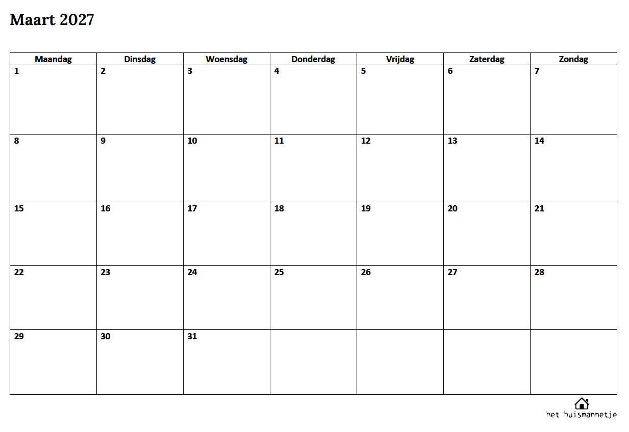 maandkalender-maart-2027 maandkalender maart 2027